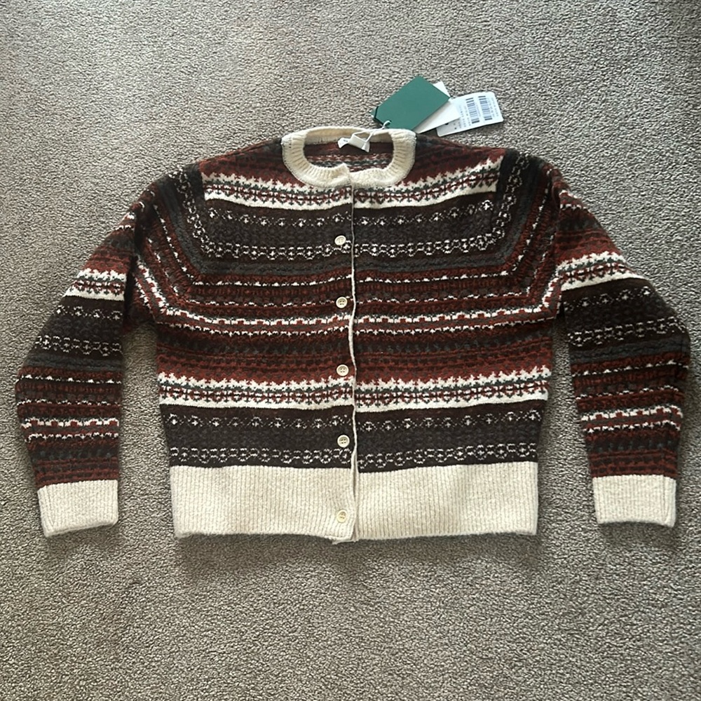 Sienne Cream and Brown Cardigan Sweater